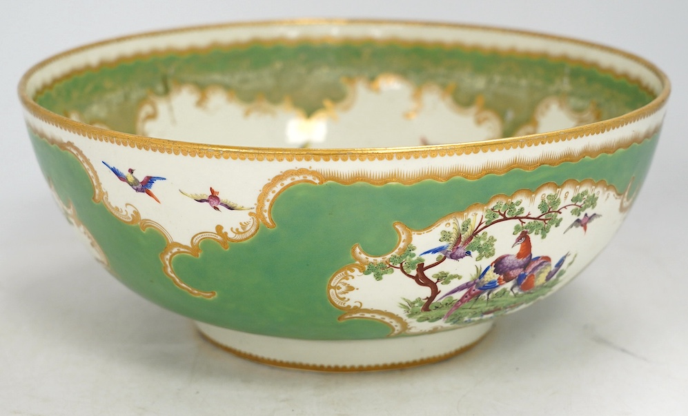 A large Worcester 'Fantastic Birds' bowl, c.1780, 28cm diameter. Condition - good, would benefit from a clean